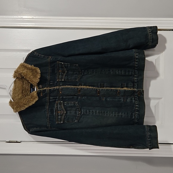 GAP FAUX FUR LINED VINTAGE DENIM JACKET XL - Picture 1 of 5